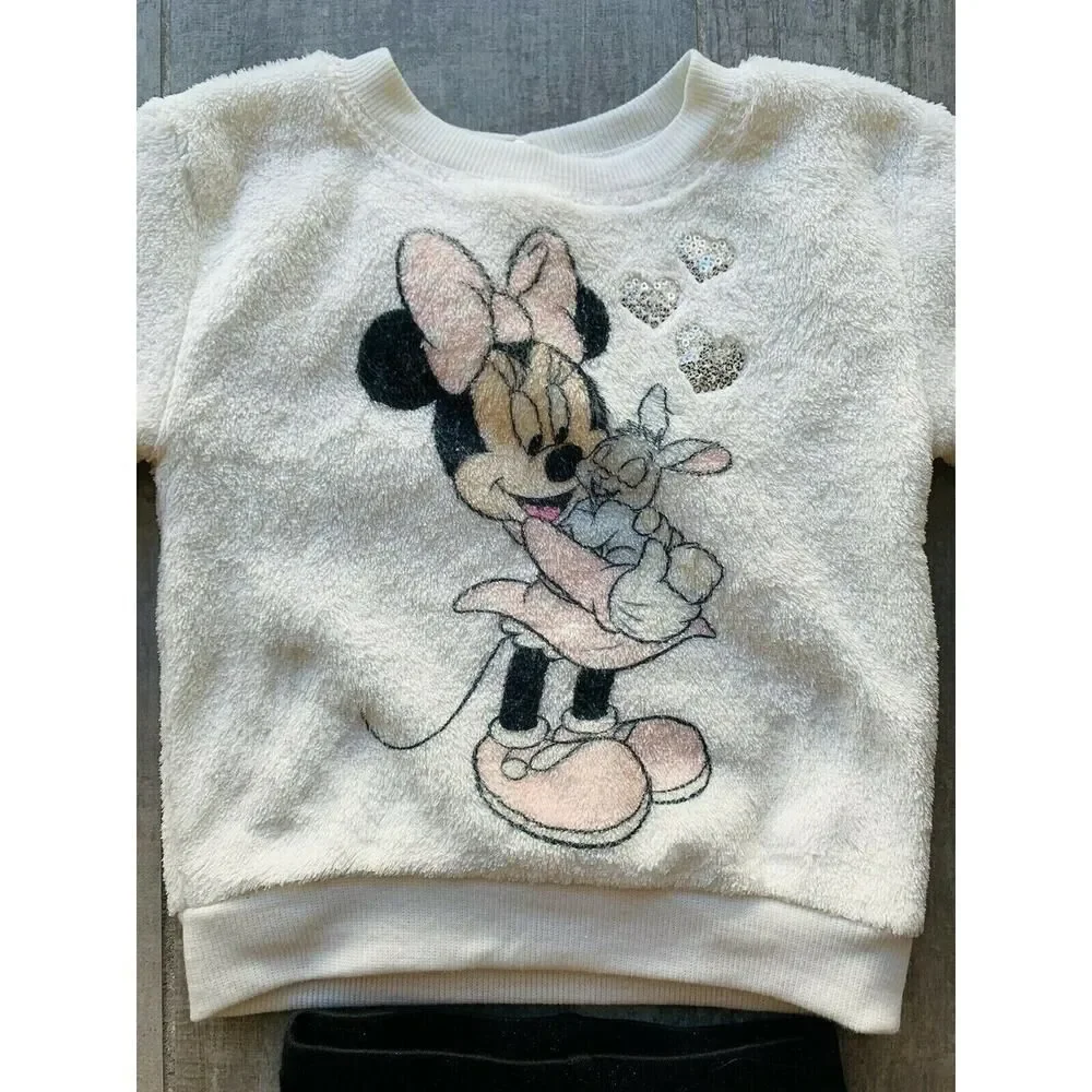 Baby Girl Disney Minnie Mouse Fleece Sweatshirt & Glitter Leggings Outfit 6-9 mo